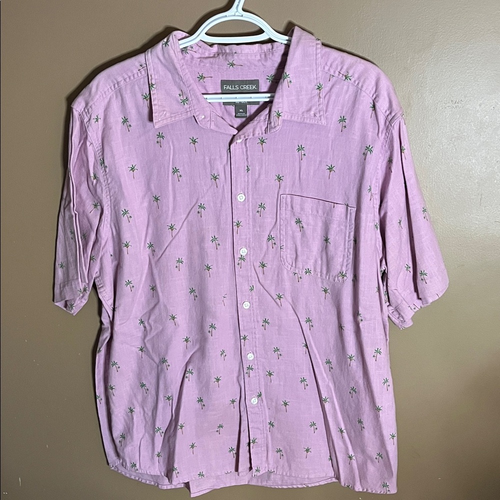 😄Mens No Tuck Button Up Short Sleeve Shirt Palm Trees